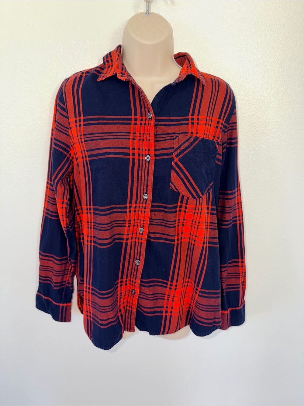 Old Navy Red and Navy Plaid Button-Down Shirt